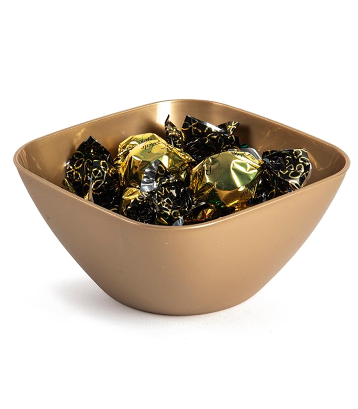 Tradineur - Bowl cuadrado decorativo para navidad - Fabricado en España - Capacidad 1,8 L - 8 x 20 x 20 cm - Color Dorado