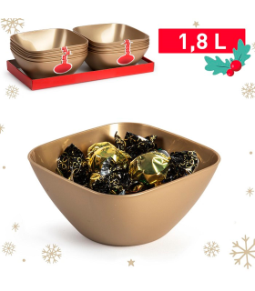 Tradineur - Bowl cuadrado decorativo para navidad - Fabricado en España - Capacidad 1,8 L - 8 x 20 x 20 cm - Color Dorado