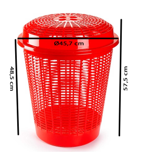 Tradineur - Cesto redondo para ropa sucia, pongotodo con tapa, cubo para almacenar la colada, diseño a rayas, hogar (Rojo, 50 litros, 57,5 x 45,7 cm)