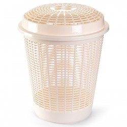Tradineur - Cesto, pongotodo redondo para ropa sucia con tapa, cubo para almacenar la colada, diseño a rayas, hogar (Beige - 50