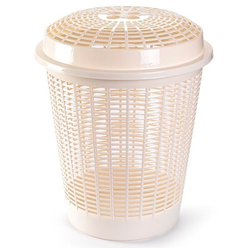 Tradineur - Cesto, pongotodo redondo para ropa sucia con tapa, cubo para almacenar la colada, diseño a rayas, hogar (Beige - 50 Tradineur - Cesto, pongotodo redondo para ropa sucia con tapa, cubo para almacenar la colada, diseño a rayas, hogar (Beige - 50