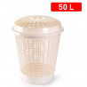 Tradineur - Cesto, pongotodo redondo para ropa sucia con tapa, cubo para almacenar la colada, diseño a rayas, hogar (Beige - 50