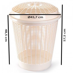 Tradineur - Cesto, pongotodo redondo para ropa sucia con tapa, cubo para almacenar la colada, diseño a rayas, hogar (Beige - 50