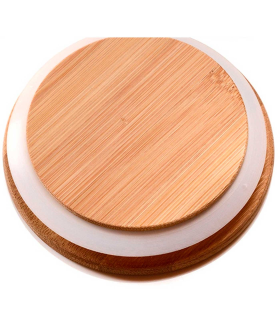 Tradineur - Tarro de vidrio de borosilicato con tapa de madera de bambú, bote, frasco, recipiente para café, pasta, galletas, legumbres, 9,5 x 11 cm