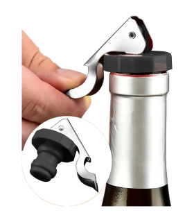 Tradineur - Set de 2 Tapones/ Abridores de vino - Fabricado en España - Fácil uso, multifuncional - Material de silicona y acero inoxidable.