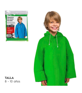 Tradineur - Chubasquero con capucha para niños - Fabricado en poliéster - Costura termoselladas - Talla para niños de 8 a 10 años - Color Aleatorio