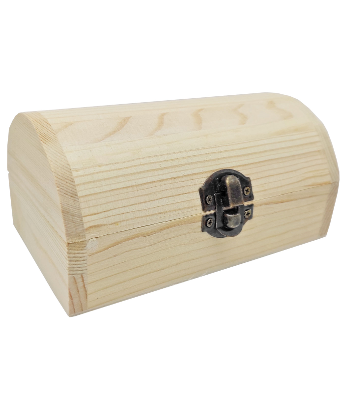 Tradineur - Caja de madera con tapa redonda, madera natural, cierre metálico, almacenaje joyas, manualidades, decoración, 6,8 x 14 x 9,3 cm