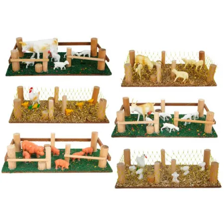Tradineur - Corral para belén navideño, corcho y resina, animales de granja para nacimiento, figuras pesebre, navidad, decoració