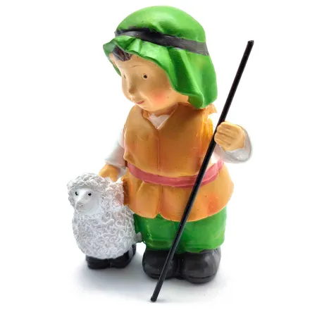 Tradineur - Figura de pastor con cordero naif - Fabricado en marmolina - Figura decorativa divertida para nacimiento, navidad, d Tradineur - Figura de pastor con cordero naif - Fabricado en marmolina - Figura decorativa divertida para nacimiento, navidad, d