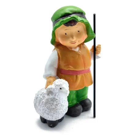 Tradineur - Figura de pastor con cordero naif - Fabricado en marmolina - Figura decorativa divertida para nacimiento, navidad, d Tradineur - Figura de pastor con cordero naif - Fabricado en marmolina - Figura decorativa divertida para nacimiento, navidad, d