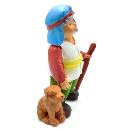 Tradineur - Figura de pastor con perro naif - Fabricado en marmolina - Figura decorativa divertida para nacimiento, navidad, dec