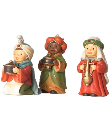 Tradineur - Figuras 3 Reyes Magos Naïf para belén navideño, marmolina, figuras decorativas para nacimiento, pesebre, navidad, adorno tradicional, 9 cm