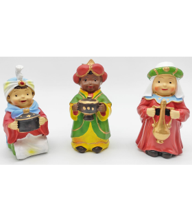 Tradineur - Figuras 3 Reyes Magos Naïf para belén navideño, marmolina, figuras decorativas para nacimiento, pesebre, navidad, adorno tradicional, 9 cm