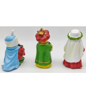 Tradineur - Figuras 3 Reyes Magos Naïf para belén navideño, marmolina, figuras decorativas para nacimiento, pesebre, navidad, adorno tradicional, 9 cm