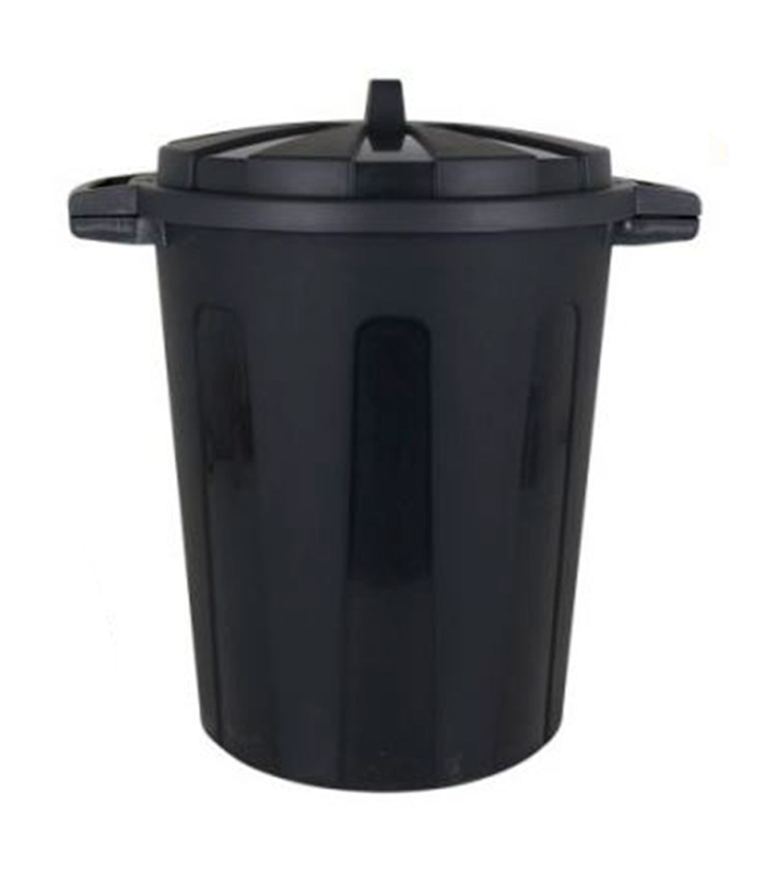 Cubo de basura de plástico negro con asas 100 litros, 68,2 x 63,8 x 53,4 cm, contenedor de residuos, papelera con tapa, recipiente reciclaje, cierre seguro, industrial, hogar