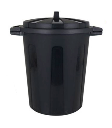 Cubo de basura de plástico negro con asas 100 litros, 68,2 x 63,8 x 53,4 cm, contenedor de residuos, papelera con tapa, recipiente reciclaje, cierre seguro, industrial, hogar