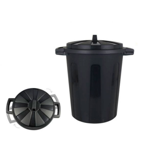 Cubo de basura de plástico negro con asas 100 litros, 68,2 x 63,8 x 53,4 cm, contenedor de residuos, papelera con tapa, recipiente reciclaje, cierre seguro, industrial, hogar