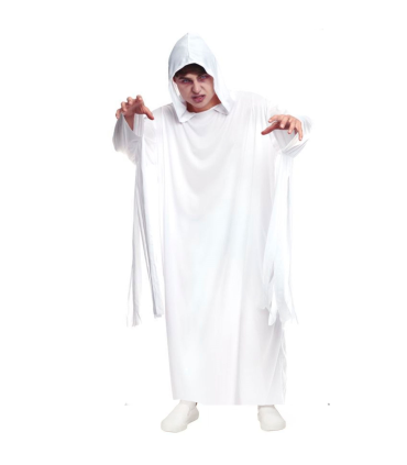 Tradineur - Túnica con capucha, disfraz de fantasma, monje, fraile medieval, fibra sintética, carnaval, halloween, cosplay, adulto (Blanco, talla única)