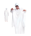 Tradineur - Túnica con capucha, disfraz de fantasma, monje, fraile medieval, fibra sintética, carnaval, halloween, cosplay, adulto (Blanco, talla única)