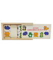 Tradineur - Dominó infantil "Animales de Selva" en caja de madera, 28 fichas, juego de mesa tradicional para niños, diversión, 17 x 9,5 x 4 cm