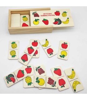 Tradineur - Dominó infantil de Frutas en caja de madera, 28 fichas, juego de mesa tradicional para niños, diversión, 16,7 x 9,5 x 4 cm