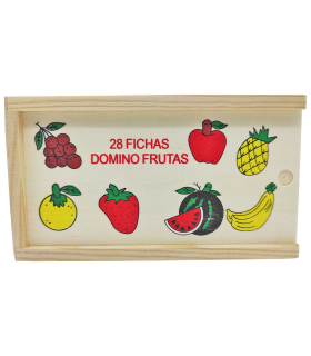 Tradineur - Dominó infantil de Frutas en caja de madera, 28 fichas, juego de mesa tradicional para niños, diversión, 16,7 x 9,5 x 4 cm