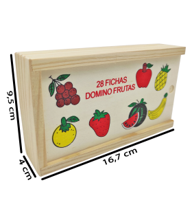 Tradineur - Dominó infantil de Frutas en caja de madera, 28 fichas, juego de mesa tradicional para niños, diversión, 16,7 x 9,5 x 4 cm