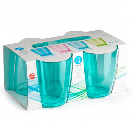 Tradineur - Pack de 4 vasos reutilizables, poliestireno transparente duro y resistente, vasos lavables para picnic, camping, hog