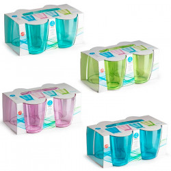 Tradineur - Pack de 4 vasos reutilizables, poliestireno transparente duro y resistente, vasos lavables para picnic, camping, hog