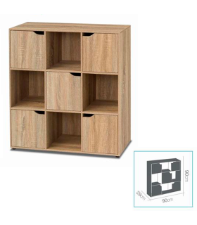 Tradineur - Aparador de madera con 5 puertas y 4 estantes, mueble auxiliar multifuncional, estantería para salón, dormitorio (Marrón, 90 x 90 x 29 cm)