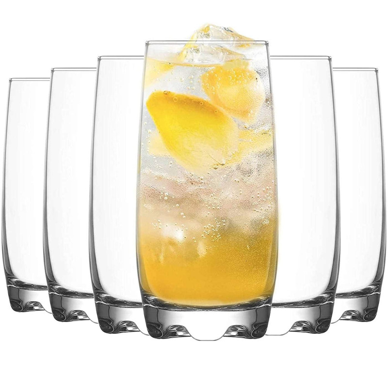 Tradineur - Set de 6 vasos de cristal modelo "Adora", base gruesa, aptos para lavavajillas, servir cócteles, cerveza, refrescos, Tradineur - Set de 6 vasos de cristal modelo "Adora", base gruesa, aptos para lavavajillas, servir cócteles, cerveza, refrescos,