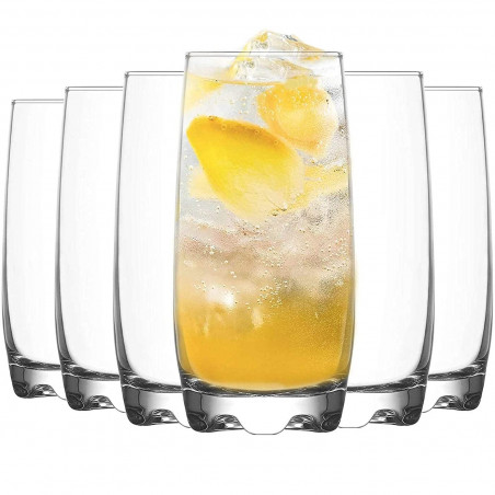 Tradineur - Set de 6 vasos de cristal modelo "Adora", base gruesa, aptos para lavavajillas, servir cócteles, cerveza, refrescos,