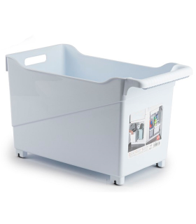 Tradineur - Carrito multiusos de plástico con ruedas y asa Nº2, cesta organizadora para productos de limpieza, baño, cocina (Blanco, 28 x 23,7 x 45 cm)