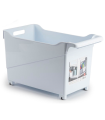 Tradineur - Carrito multiusos de plástico con ruedas y asa Nº2, cesta organizadora para productos de limpieza, baño, cocina (Blanco, 28 x 23,7 x 45 cm)