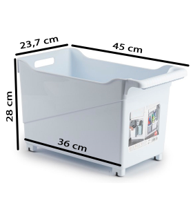 Tradineur - Carrito multiusos de plástico con ruedas y asa Nº2, cesta organizadora para productos de limpieza, baño, cocina (Blanco, 28 x 23,7 x 45 cm)