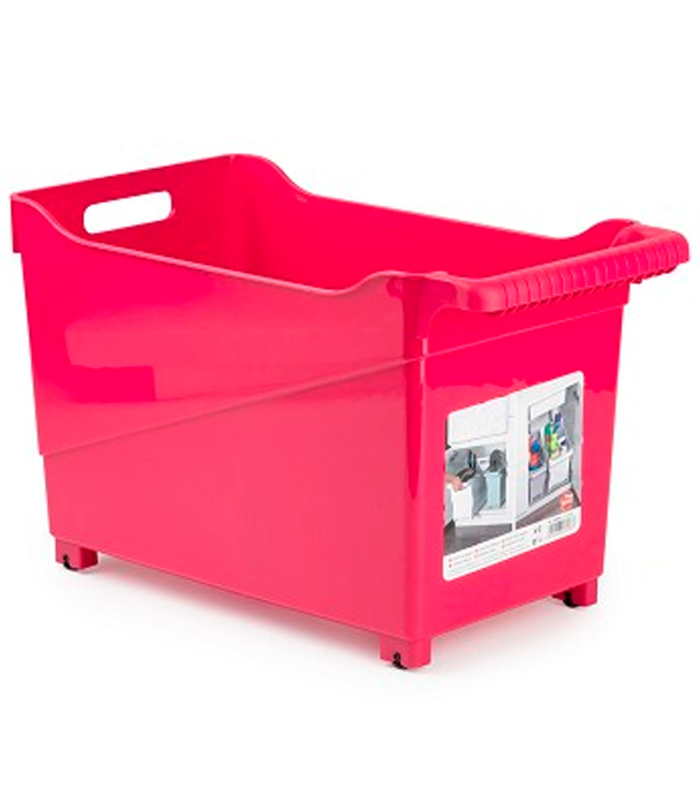 Tradineur - Carrito de plástico multiusos con ruedas y asa Nº2, cesta organizadora para productos de limpieza, baño, cocina, 28 x 23,7 x 45 cm, color aleatorio