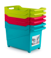 Tradineur - Carrito de plástico multiusos con ruedas y asa Nº2, cesta organizadora para productos de limpieza, baño, cocina, 28 x 23,7 x 45 cm, color aleatorio