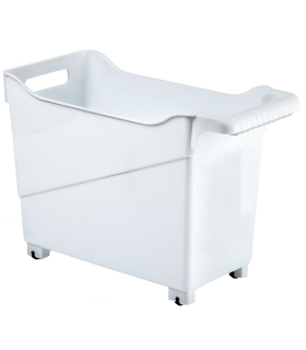 Tradineur - Carrito multiusos Nº3 de plástico con ruedas y asa, cesta organizadora para productos de limpieza, baño, cocina (Blanco, 36 x 18 x 26 cm)