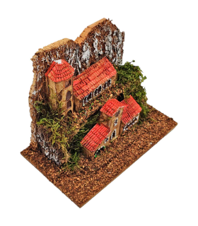 Tradineur - Pueblo de montaña para belén navideño, resina y corcho, monasterios, edificios decorativos nacimiento, pesebre, navidad 11 x 15,5 x 9 cm, modelo aleatorio