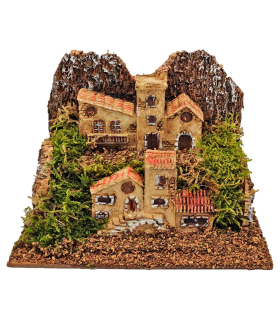 Tradineur - Pueblo de montaña para belén navideño, resina y corcho, monasterios, edificios decorativos nacimiento, pesebre, navidad 11 x 15,5 x 9 cm, modelo aleatorio