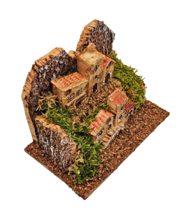 Tradineur - Pueblo de montaña para belén navideño, resina y corcho, monasterios, edificios decorativos nacimiento, pesebre, navidad 11 x 15,5 x 9 cm, modelo aleatorio