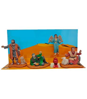 Tradineur - Set de 5 figuras anunciación para belén navideño 10 cm, durexina, figuras decorativas nacimiento, campesinos, ángel, pastores, pesebre, navidad, decoración tradicional