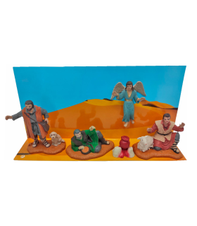 Tradineur - Set de 5 figuras anunciación para belén navideño 10 cm, durexina, figuras decorativas nacimiento, campesinos, ángel, pastores, pesebre, navidad, decoración tradicional