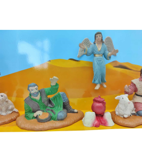 Tradineur - Set de 5 figuras anunciación para belén navideño 10 cm, durexina, figuras decorativas nacimiento, campesinos, ángel, pastores, pesebre, navidad, decoración tradicional