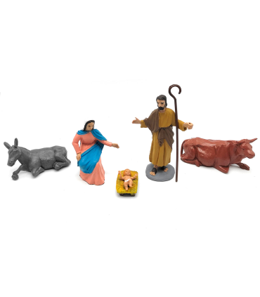 Tradineur - Figuras de nacimiento para belén navideño 10 cm, durexina, Jesús, virgen María, José, buey y mula, figuras decorativas nacimiento, pesebre, navidad, decoración tradicional