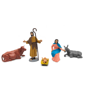 Tradineur - Figuras de nacimiento para belén navideño 10 cm, durexina, Jesús, virgen María, José, buey y mula, figuras decorativas nacimiento, pesebre, navidad, decoración tradicional