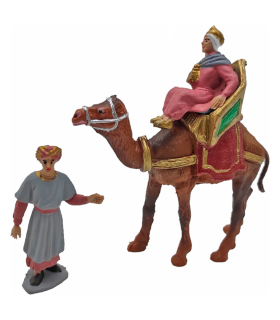 Tradineur - Figuras de reyes magos, camellos y pajes para belén navideño 12 y 7 cm, durexina, figuras decorativas nacimiento, pesebre, navidad, decoración tradicional