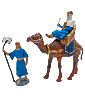 Tradineur - Figuras de reyes magos, camellos y pajes para belén navideño 12 y 7 cm, durexina, figuras decorativas nacimiento, pesebre, navidad, decoración tradicional