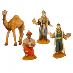 Tradineur - Figuras reyes magos adorando y camello para belén navideño, durexina, figuras decorativas nacimiento, pesebre, navid