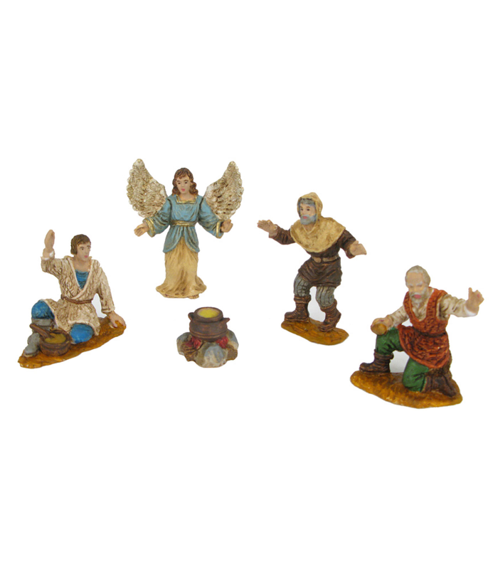 Tradineur - Set de 5 figuras belén navideño anunciación 4 y 5 cm, durexina, figuras decorativas nacimiento, campesinos, ángel, pesebre, navidad, decoración tradicional